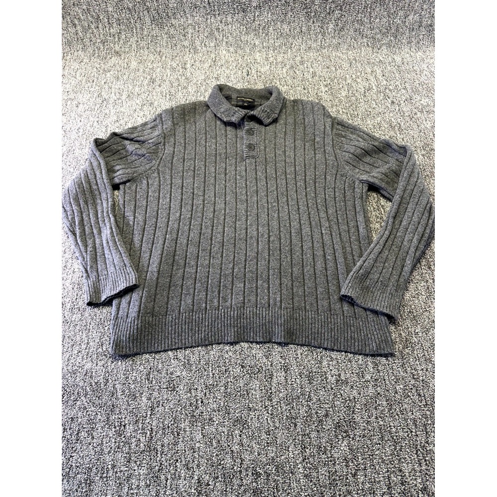 Banana Republic Polo Sweater Mens 2XL Gray Cotton Ribbed Tight Knit Resort Wear